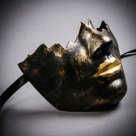 Unpainted Lower Half Face Costume Masks Masquerade - Black Gold - Picture 4 of 4